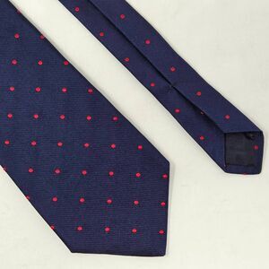 BROOKS BROTHERS IRREGULAR SILK TIE NAVY BLUE RED POLKA DOT SATIN 3.5" X 58"